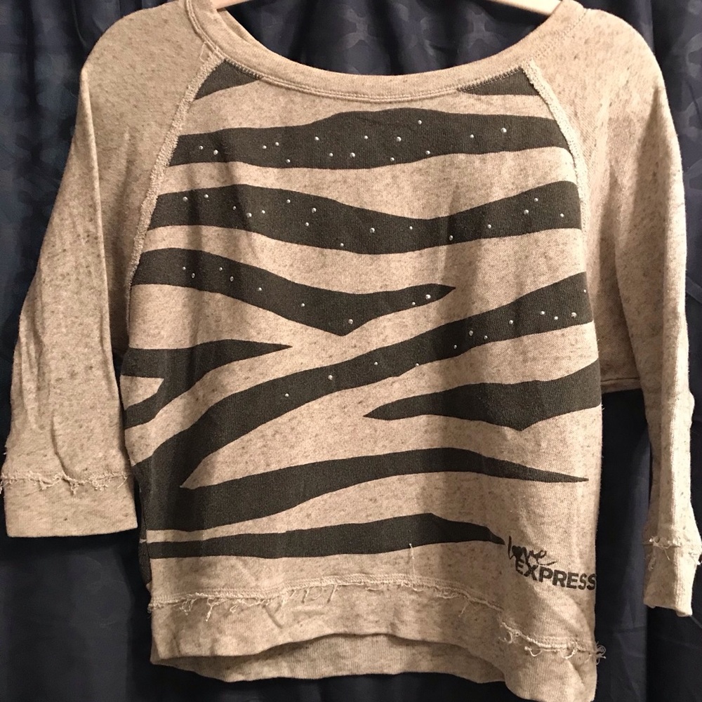 EXPRESS Grey & Black studded cropped sweatshirt.